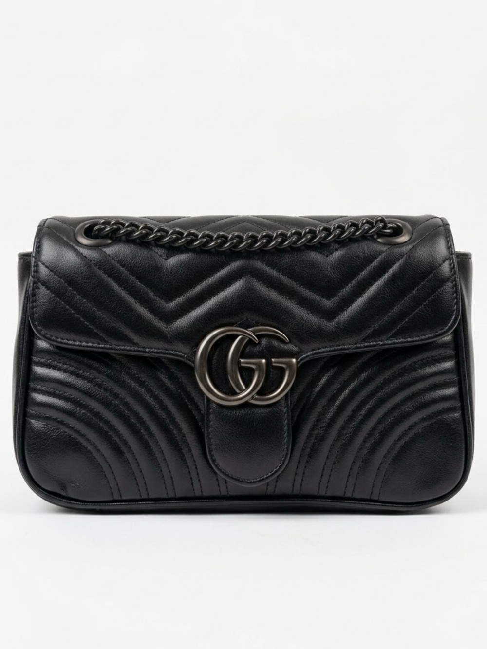 Black Quilted Leather Shoulder Bag with Chain Handle